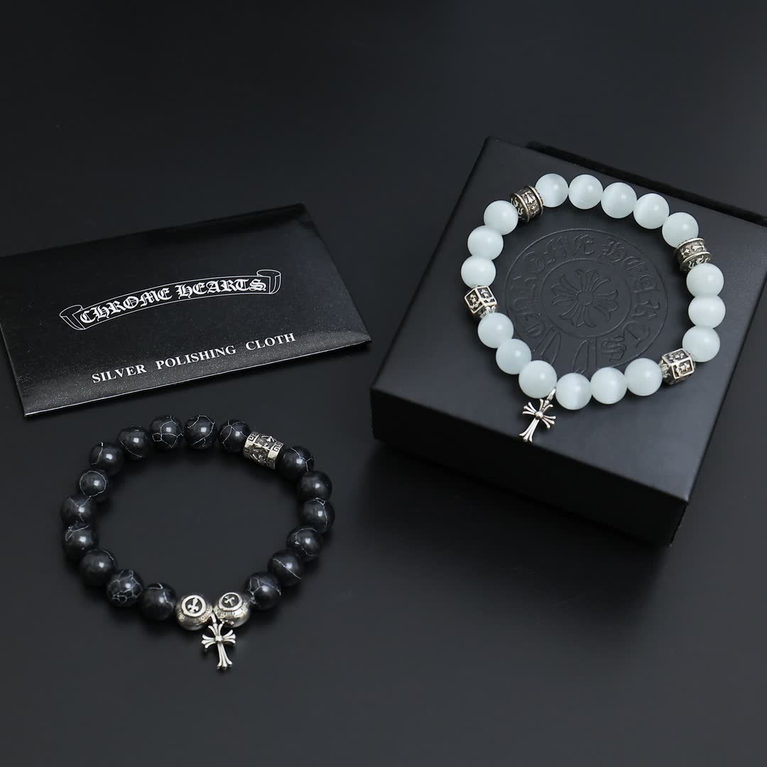 Chrome Hearts Beaded Bracelet with Cross Design